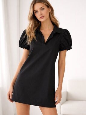 sundays Black Puff Sleeve Mini Dress
